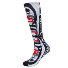 Charger l&#39;image dans la galerie, &quot;Killer Whale Crosshatch&quot; Socks by Native Artist, Curtis Wilson - North of Fifty Indigenous Boutique
