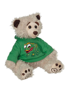 Mokey Spirit Bear with frog hoodie, Bill Helin design