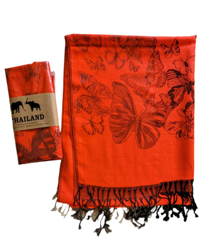 orange butterfly thai silk scarf