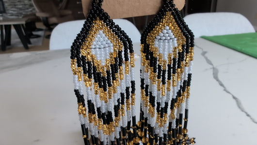 Black gold chevron beaded earrings