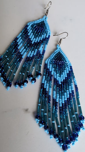 blue beaded chevron earrings 