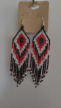 Load and play video in Gallery viewer, Red Black White Chevron Fringe Earrings
