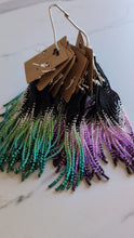 Load and play video in Gallery viewer, Black Green Teal Beaded Ombre Fringe Earrings

