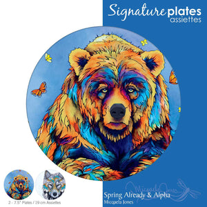 Set of 2 "Spring Bear / Alpha" Dessert Plates with artwork by Micqaela Jones