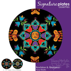 Set of 2 "Revelation / Abundance " Dessert Plates with artwork by Tracey Metallic