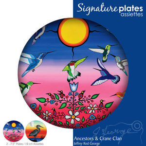 Set of 2 "Ancestors / Crane Clan " Dessert Plates with artwork by Jeffrey Red George