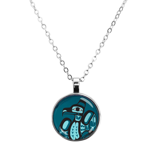 Raven Glass Dome Necklace by Native Artist Francis Dick - North of Fifty Indigenous Boutique