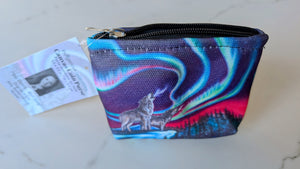 "Sky Dance Wolf Song" Zippered Coin Purse artwork by Metis Artist Amy Keller Rempp - North of Fifty Indigenous Boutique