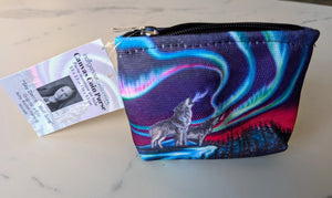 "Sky Dance Wolf Song" Zippered Coin Purse artwork by Metis Artist Amy Keller Rempp - North of Fifty Indigenous Boutique
