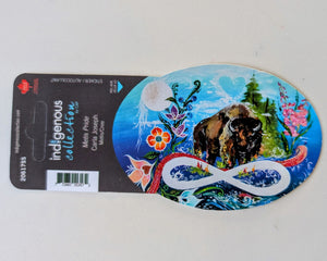 Metis Pride sticker art by Metis Artist Carla Joseph