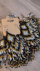 Black White and Gold Chevron Fringe Earrings - North of Fifty Indigenous Boutique