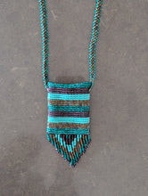 Load image into Gallery viewer, Hand beaded Amulet Necklace in Teals and Browns
