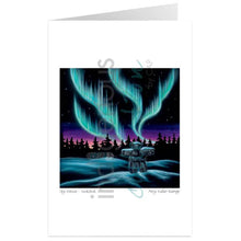 Load image into Gallery viewer, "Sky Dance - Inukshuk" Art Card - Aurora / Northern Lights, artwork by Metis artist Amy Keller-Rempp
