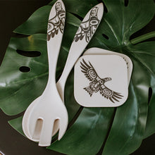 Charger l&#39;image dans la galerie, &quot;Soaring Eagle&quot; Salad Servers Bamboo, design by Haida artist Corey Bulpitt
