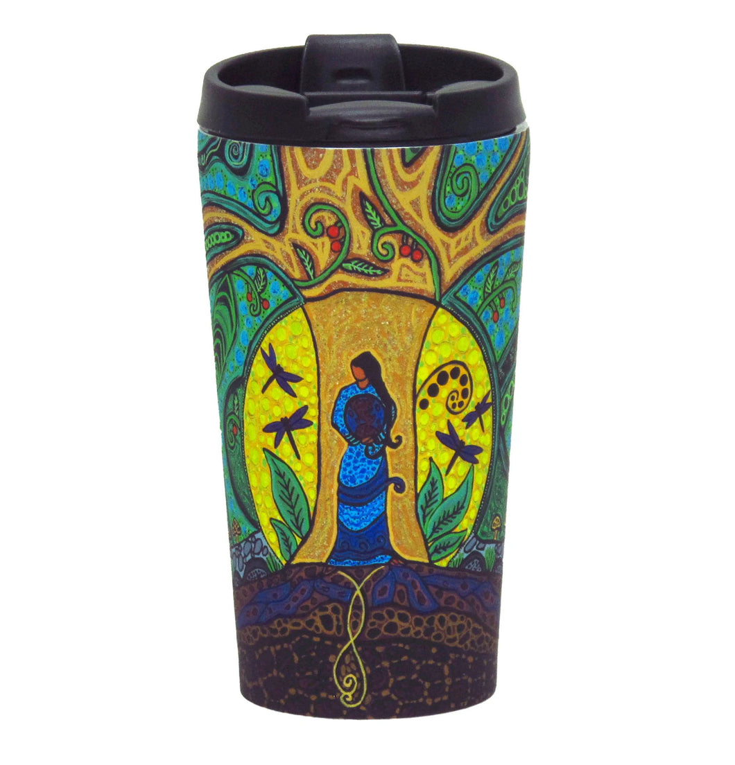 12 oz Travel Mug - Strong Earth Woman by Leah Dorion