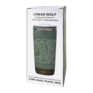 20 oz cork based Travel Mug - Urban Wolf by Maynard Johnny Jr