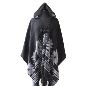 "Visions of Our Ancestors" hooded poncho/wrap by Native artist Leila Stogan - North of Fifty Indigenous Boutique