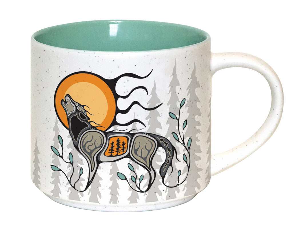 16 oz Wolf (Ma’iingan) Mug by Native Artist, Storm Angeconeb