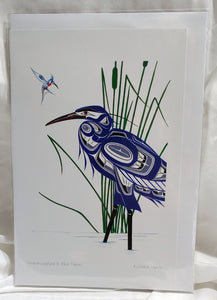 Carte d'art Colibri et héron bleu
