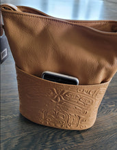 Load image into Gallery viewer, Embossed Black Leather Bear Box Handbag with design by Tlingit artist, Clifton Fred

