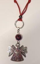 Load image into Gallery viewer, Red ultra sued necklace with detachable Angel; pendant and snap
