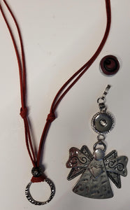 Red ultra sued necklace with detachable Angel; pendant and snap