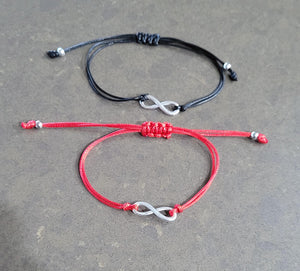 Bracelets Infinity 2 rangs réglables en rouge ou noir