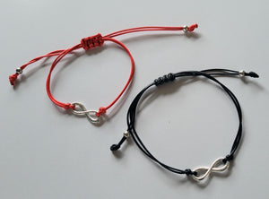 Adjustable 2 strand Infinity Bracelets in red or black