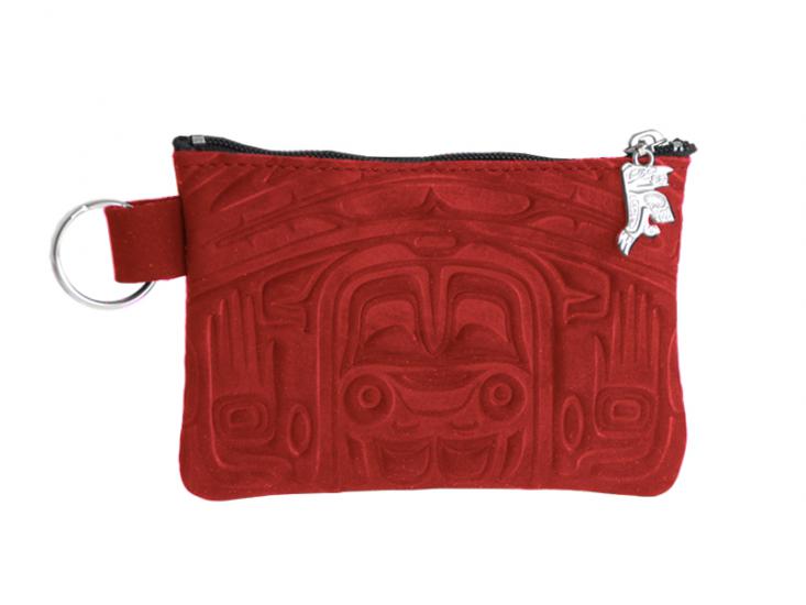 Nubuck Leather Coin Purse with Bear box design, Red