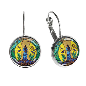Strong Earth Woman Glass Dome Earrings