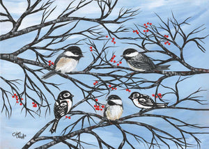 Chickadees by Native artist Carla Joseph, North of Fifty 50