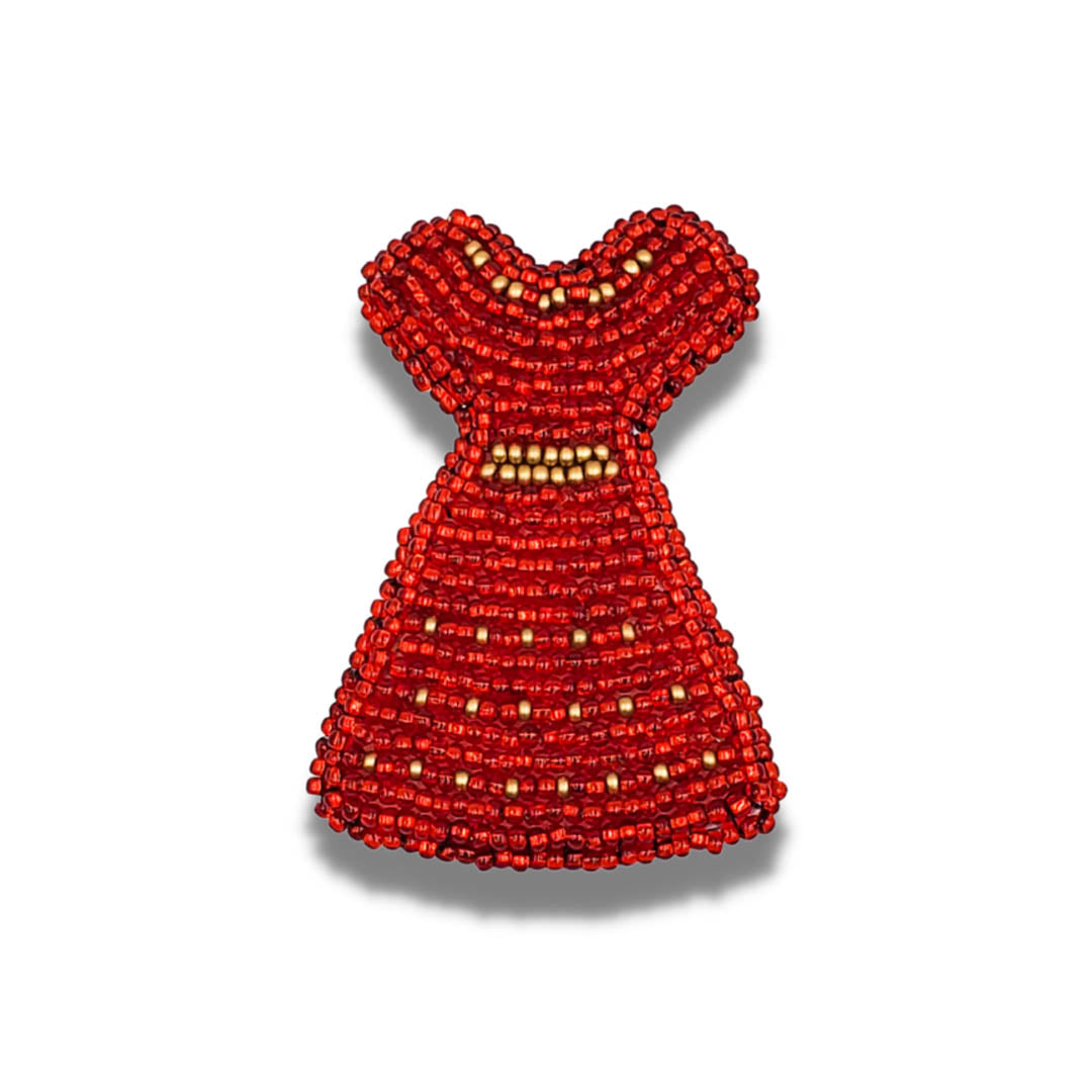 Beaded Red Dress Pin | North of Fifty First Nations & Métis Art Boutique