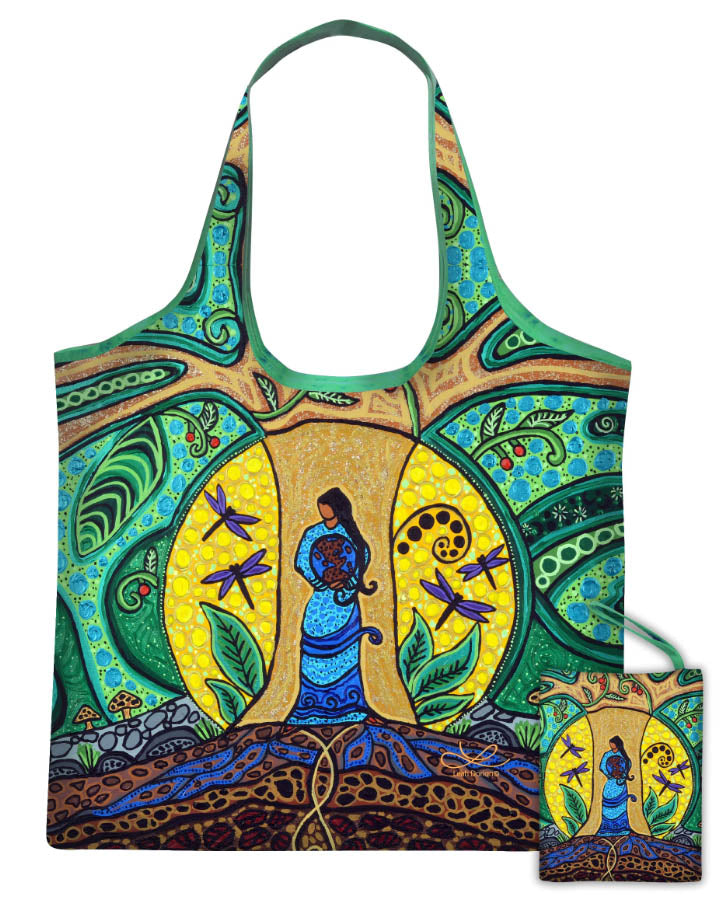 Strong Earth Woman Reusable Shopping Bag by Metis Artist Leah Dorion